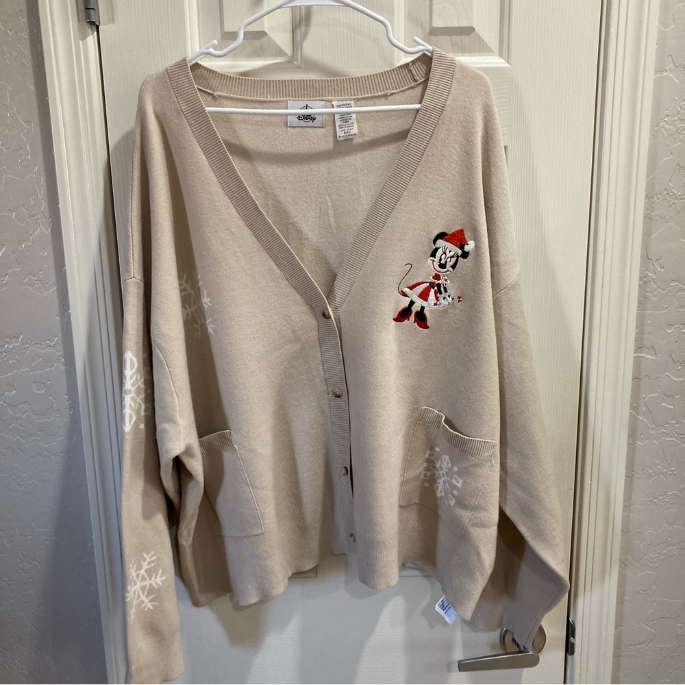 Disney Women's Cream Minnie Mouse Holiday Cardigan Size 3X